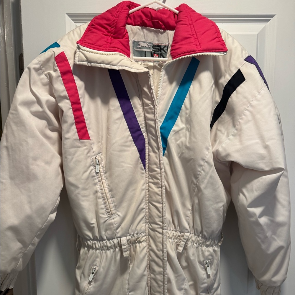 Colorful Ski suit with Retro Stripes